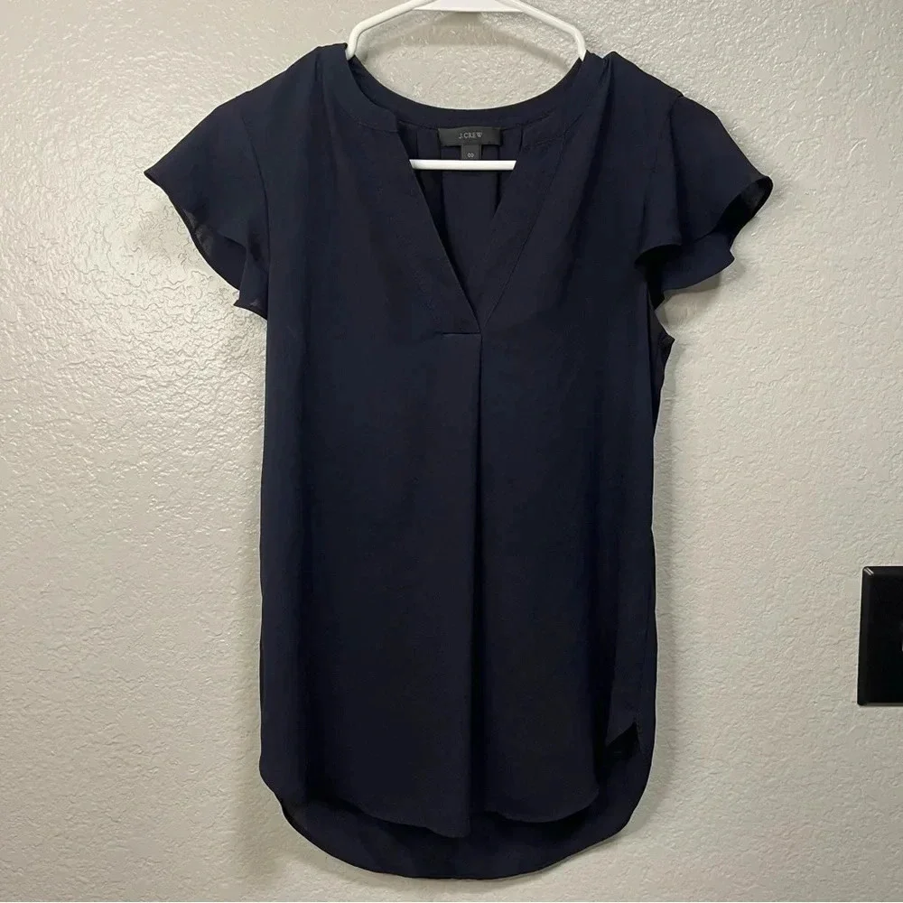 EUC J.Crew Vneck Cap Sleeve Sheer Blouse Size 00